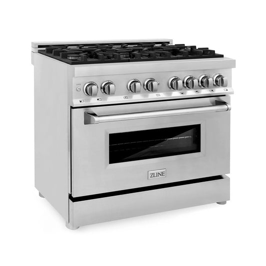 ZLINE 36" Dual Fuel Range with Gas Stove and Electric Oven in Stainless Steel with Color Door Options (RA36)