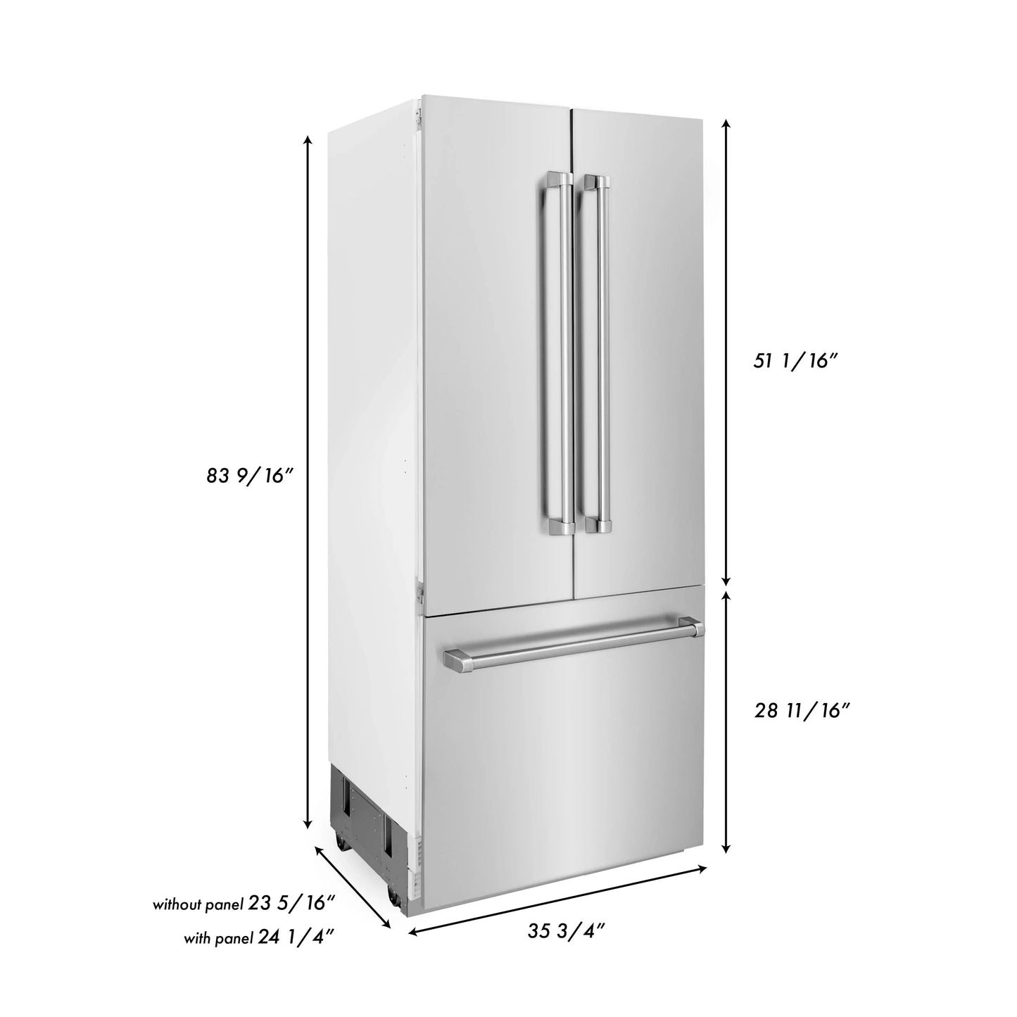 ZLINE 36 In. 19.6 cu. Ft. Panel Ready Built-In 3-Door French Door Refrigerator with Internal Water and Ice Dispenser, RBIV-36
