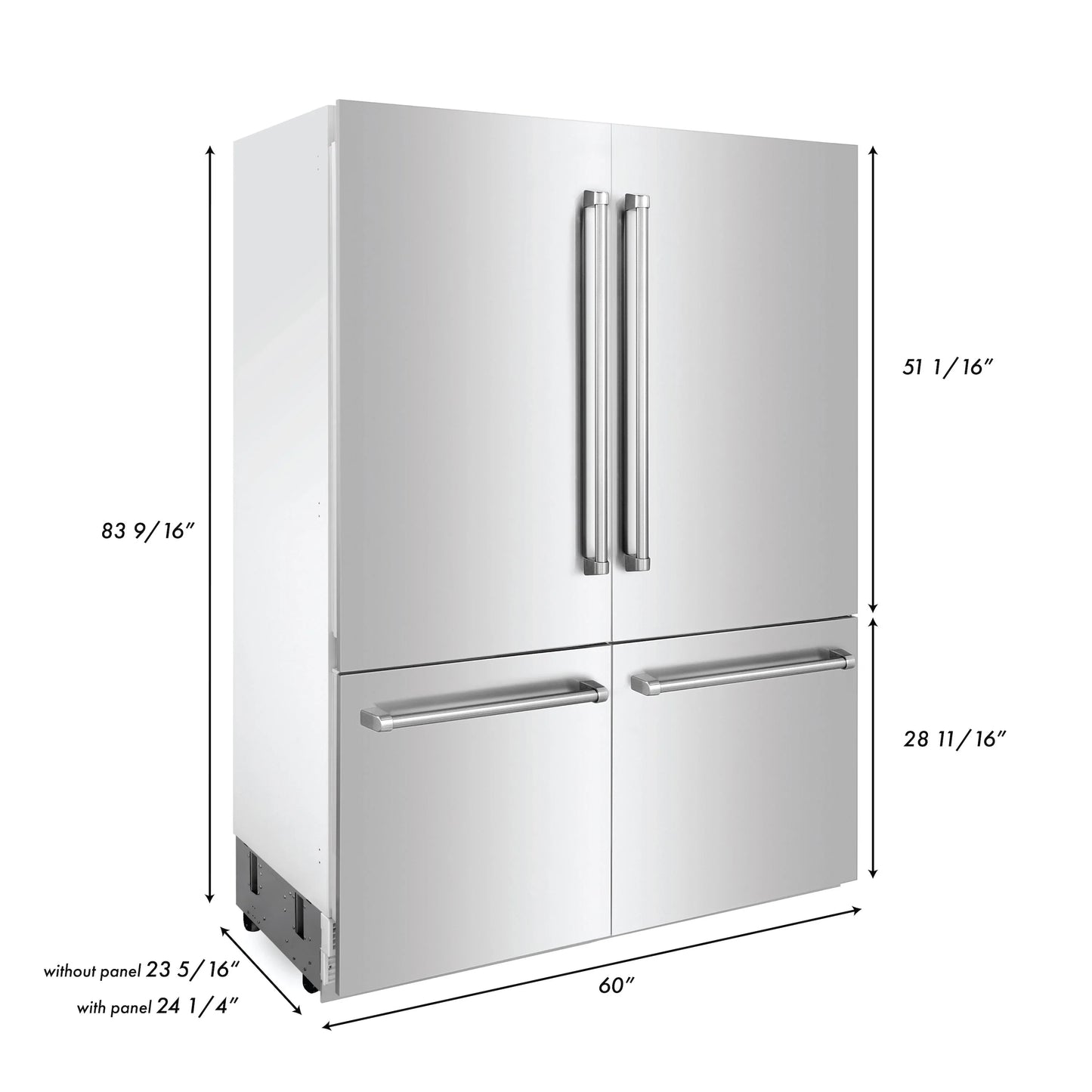 ZLINE 60 In. 32.2 cu. ft. Built-In 4-Door Refrigerator with Internal Water and Ice Dispenser in Stainless Steel, RBIV-304-60