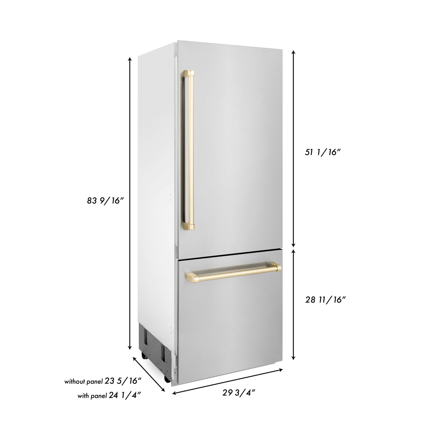 ZLINE Autograph 30 In. 16.1 cu. ft. Built-In Refrigerator with Internal Water and Ice Dispenser with Gold Accents, RBIVZ-304-30-G