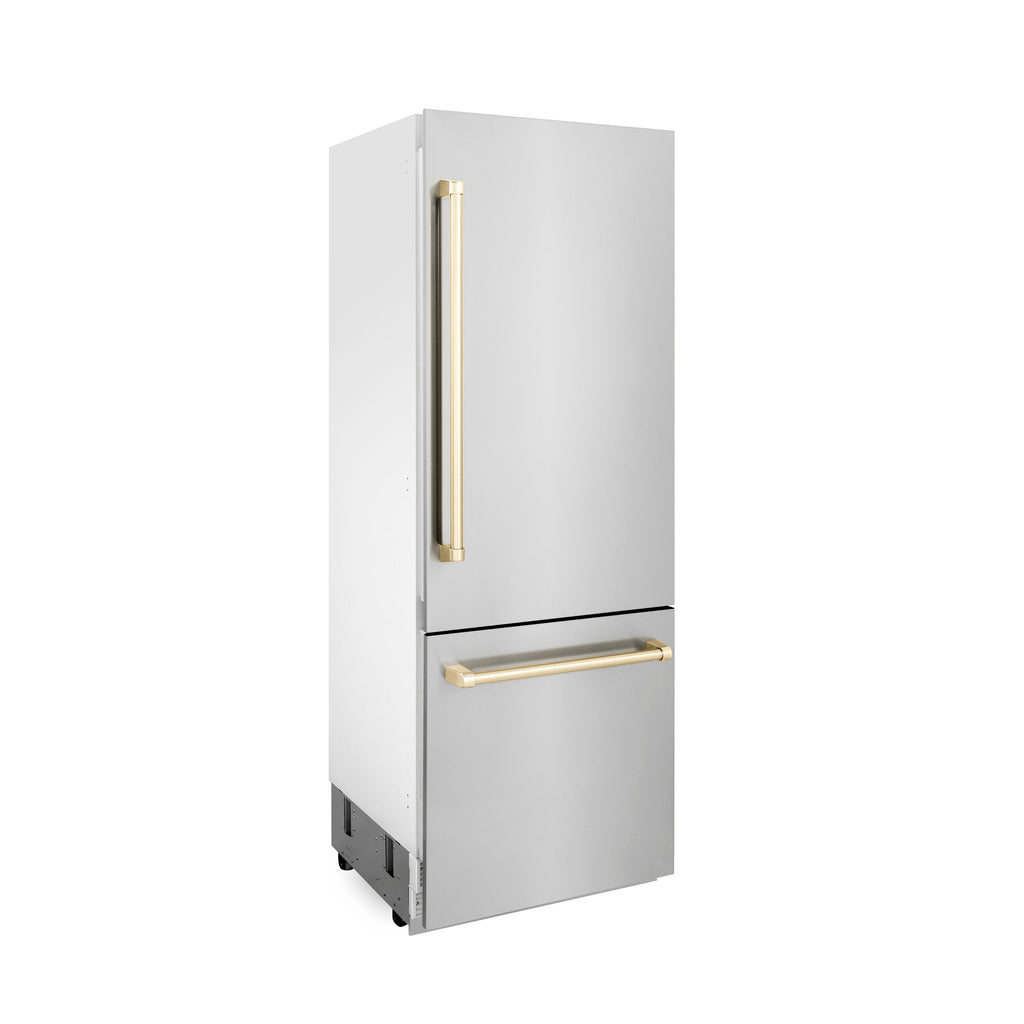 ZLINE Autograph 30 In. 16.1 cu. ft. Built-In Refrigerator with Internal Water and Ice Dispenser with Gold Accents, RBIVZ-304-30-G