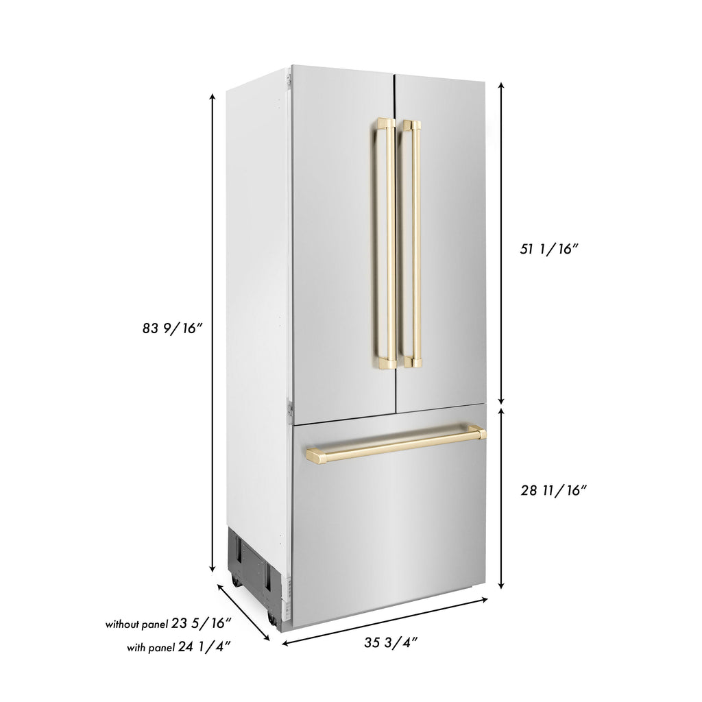 ZLINE Autograph 36 In. 19.6 cu. ft. Built-In Refrigerator with Water and Ice Dispenser with Gold Accents, RBIVZ-304-36-G