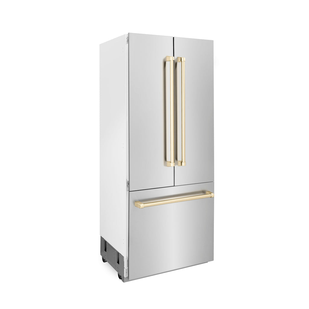ZLINE Autograph 36 In. 19.6 cu. ft. Built-In Refrigerator with Water and Ice Dispenser with Gold Accents, RBIVZ-304-36-G