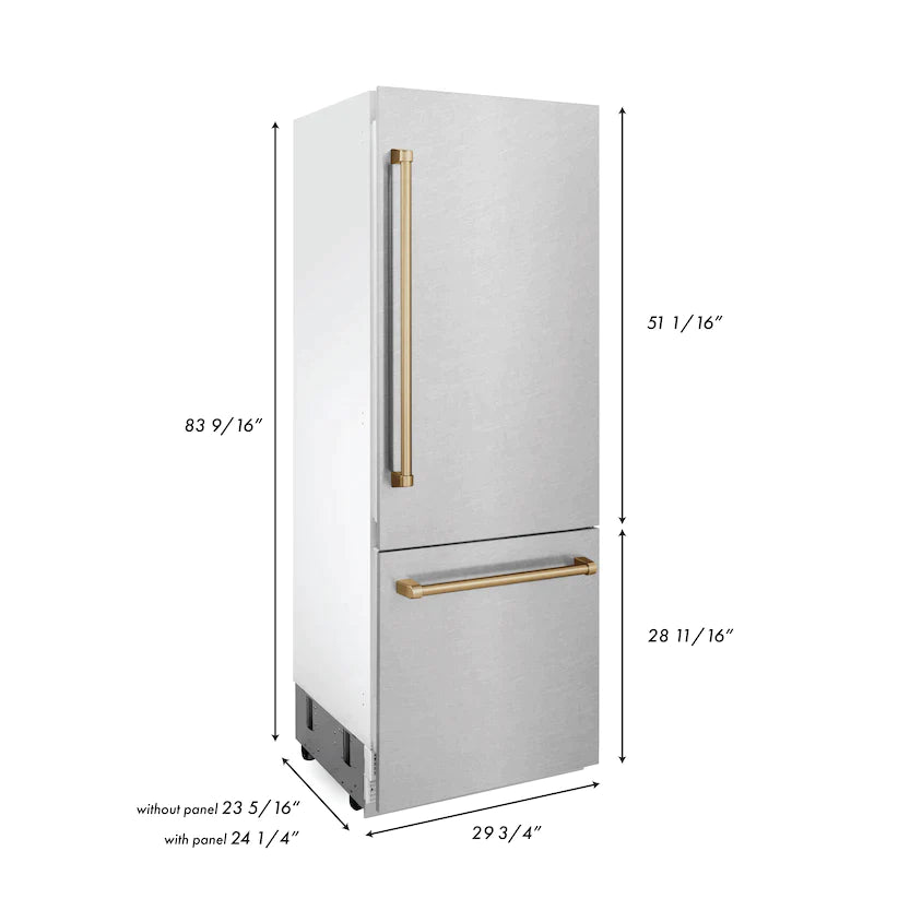 ZLINE 30" Autograph Built-In Refrigerator with Internal Water & Ice Dispenser with Bronze Accents