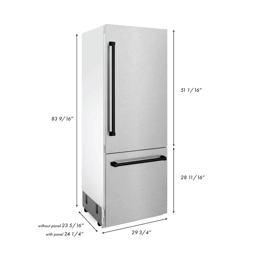 ZLINE 30" Autograph Refrigerator with Internal Water and Ice Dispenser, Fingerprint Resistant Stainless Steel with Matte Black Accents