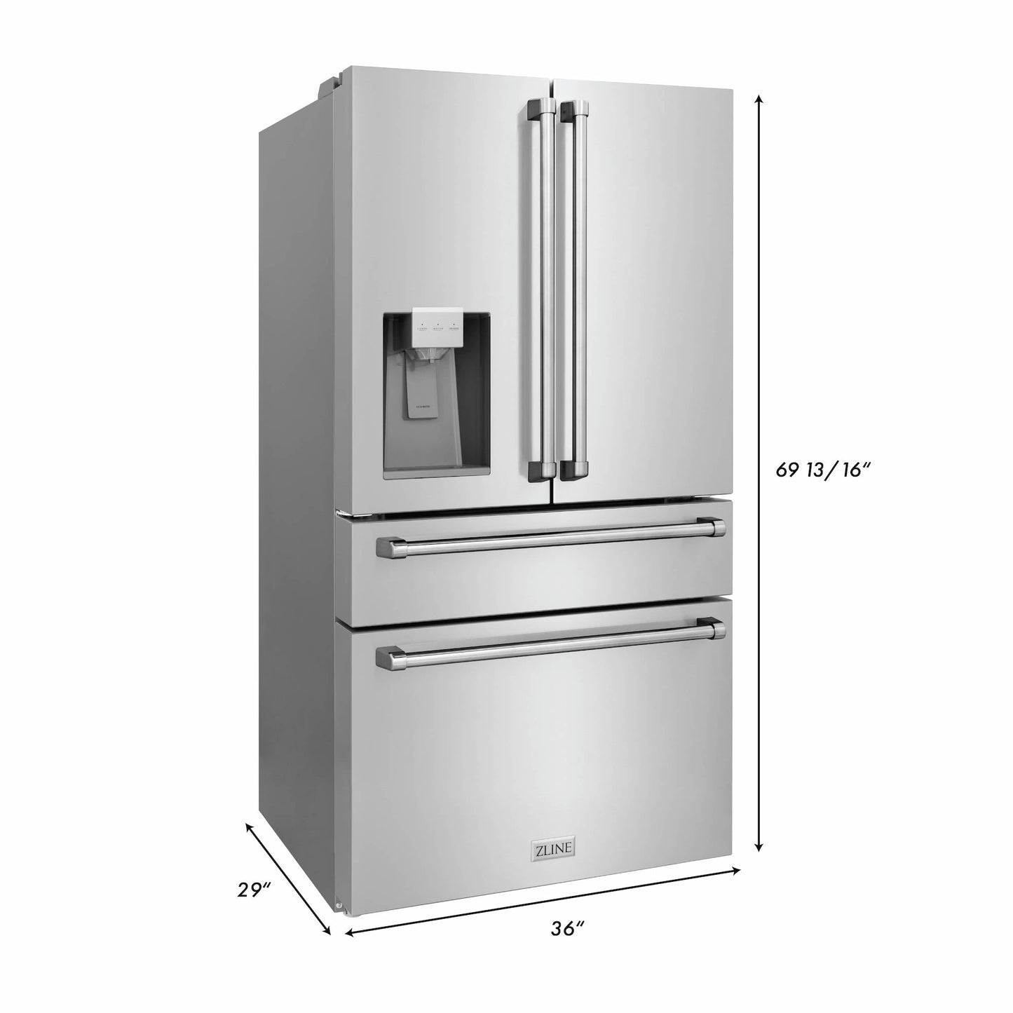 ZLINE 36" 21.6 cu. ft. French Door Refrigerator with Water and Ice Dispenser and Water Filter in Stainless Steel, RFM-W-WF-36