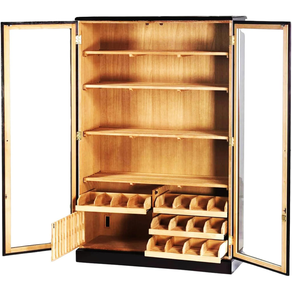 Wooden cigar cabinet with open doors