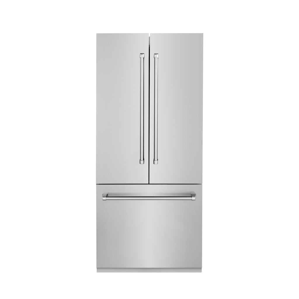 ZLINE 36 In. 19.6 cu. ft. Built-In 3-Door French Door Refrigerator with Internal Water and Ice Dispenser in Stainless Steel, RBIV-304-36