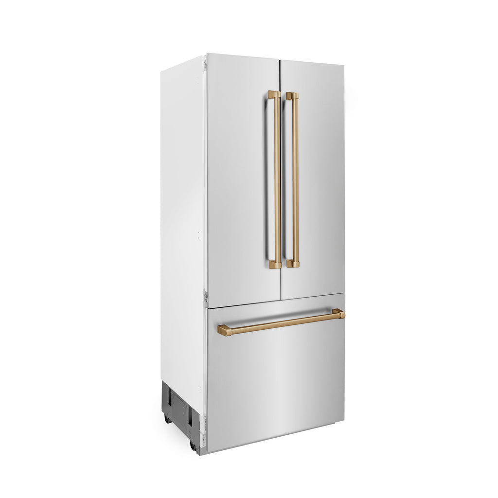 ZLINE Autograph 36 In. 19.6 cu. ft. Built-In Refrigerator with Water and Ice Dispenser with Bronze Accents, RBIVZ-304-36-CB