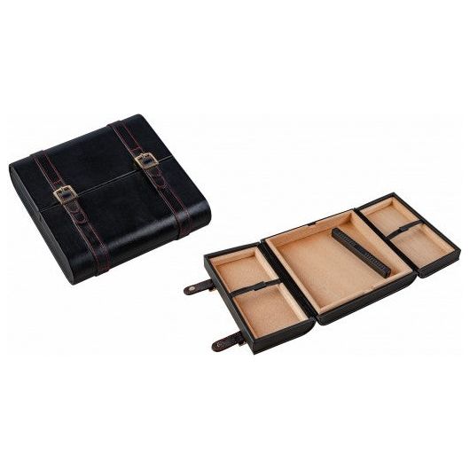 Augustus Leather Travel Humidor Case with Gold Buckles & Red Stitching | Holds 20 Cigars