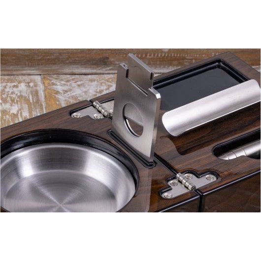 High Gloss Walnut Folding Ashtray Set w/ Accessories