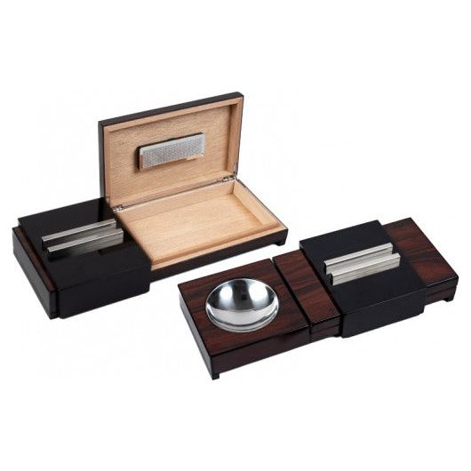 Lacquer Brazilian Rosewood Sliding Ashtray w/ Humidor & Humidifier