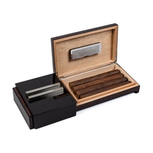 Lacquer Brazilian Rosewood Sliding Ashtray w/ Humidor & Humidifier