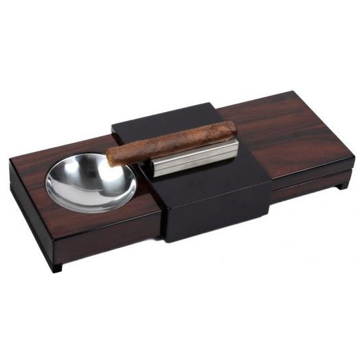 Lacquer Brazilian Rosewood Sliding Ashtray w/ Humidor & Humidifier