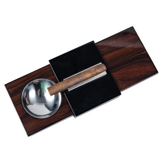 Lacquer Brazilian Rosewood Sliding Ashtray w/ Humidor & Humidifier