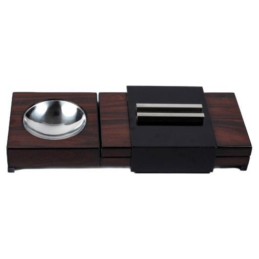 Lacquer Brazilian Rosewood Sliding Ashtray w/ Humidor & Humidifier