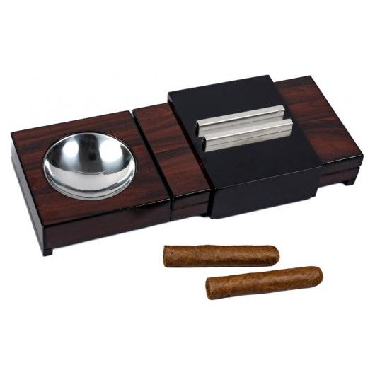 Lacquer Brazilian Rosewood Sliding Ashtray w/ Humidor & Humidifier