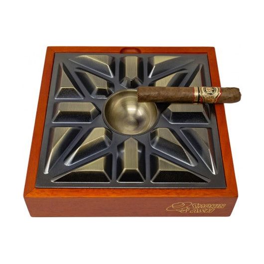 Smokin Ash Urban MatrX Cigar Ashtray with Contemporary Design & Solid Wood Base