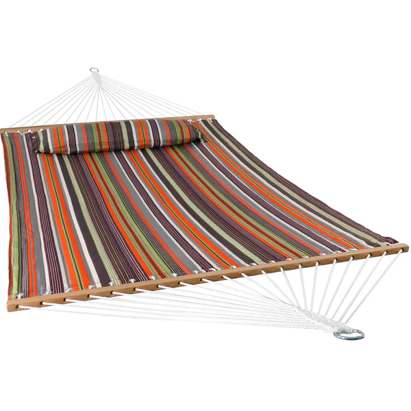 Double Hammock with Pillow | Quilted Fabric | Spreader Bars Included