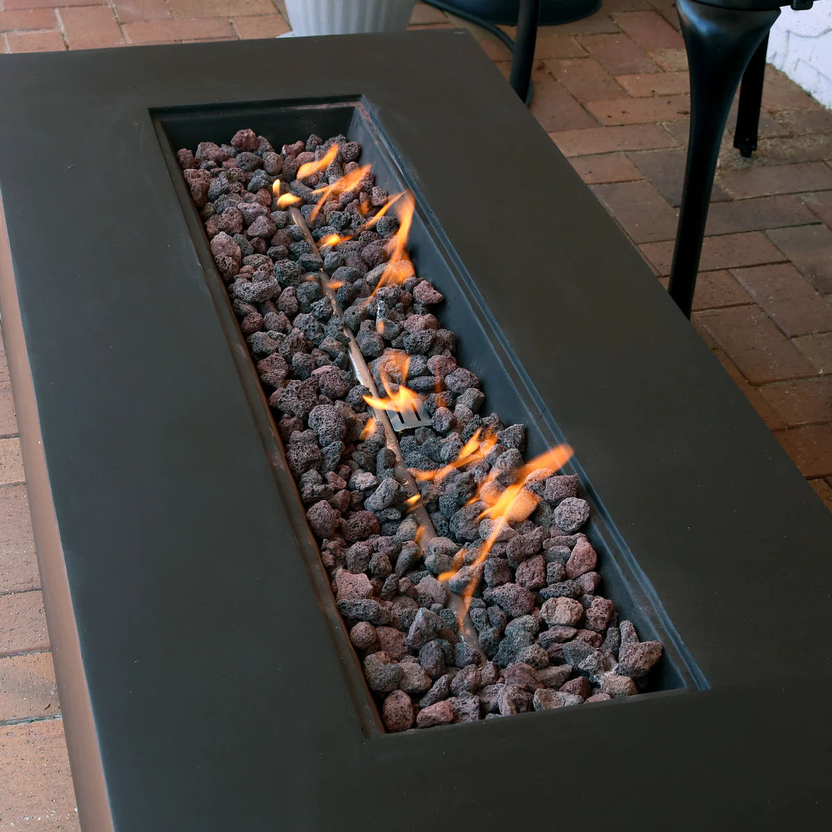 56" Rectangular Fire Pit Table with Lava Rocks | Smokeless