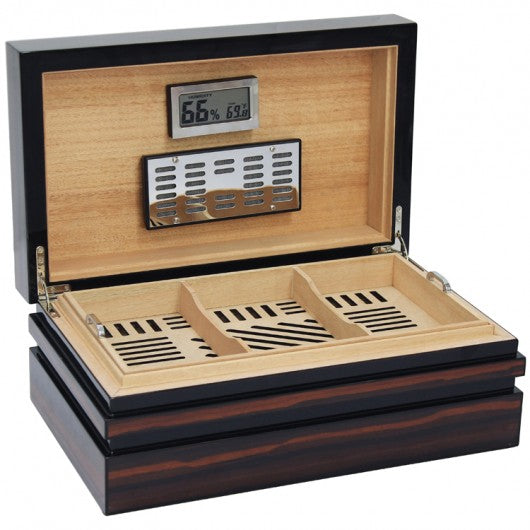 BastionBloc Lacquer Ebony Humidor w/ Block Style Body & Contemporary Tray | Holds 120 Cigars