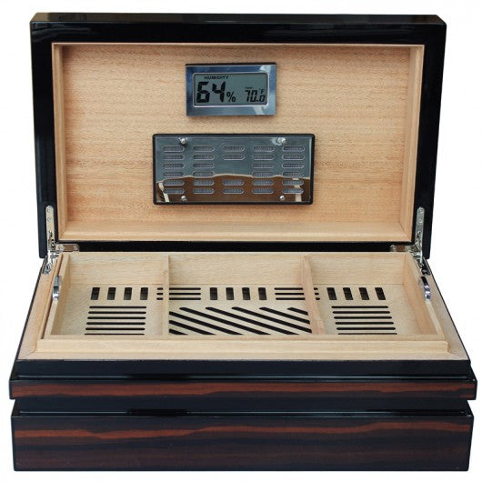 BastionBloc Lacquer Ebony Humidor w/ Block Style Body & Contemporary Tray | Holds 120 Cigars