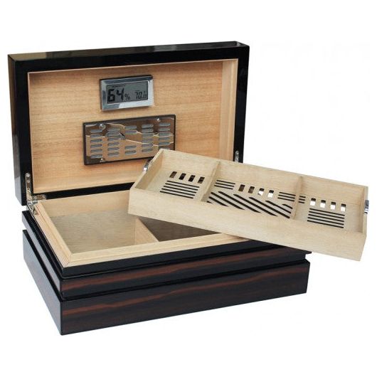 BastionBloc Lacquer Ebony Humidor w/ Block Style Body & Contemporary Tray | Holds 120 Cigars