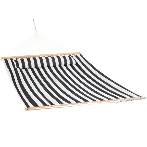 Double Hammock with Pillow | Quilted Fabric | Spreader Bars Included