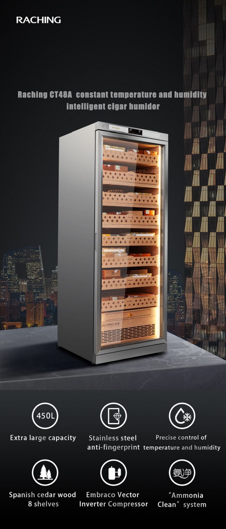 Raching CT48A Electric Cigar Humidor Cabinet | Holds 3000 Cigars