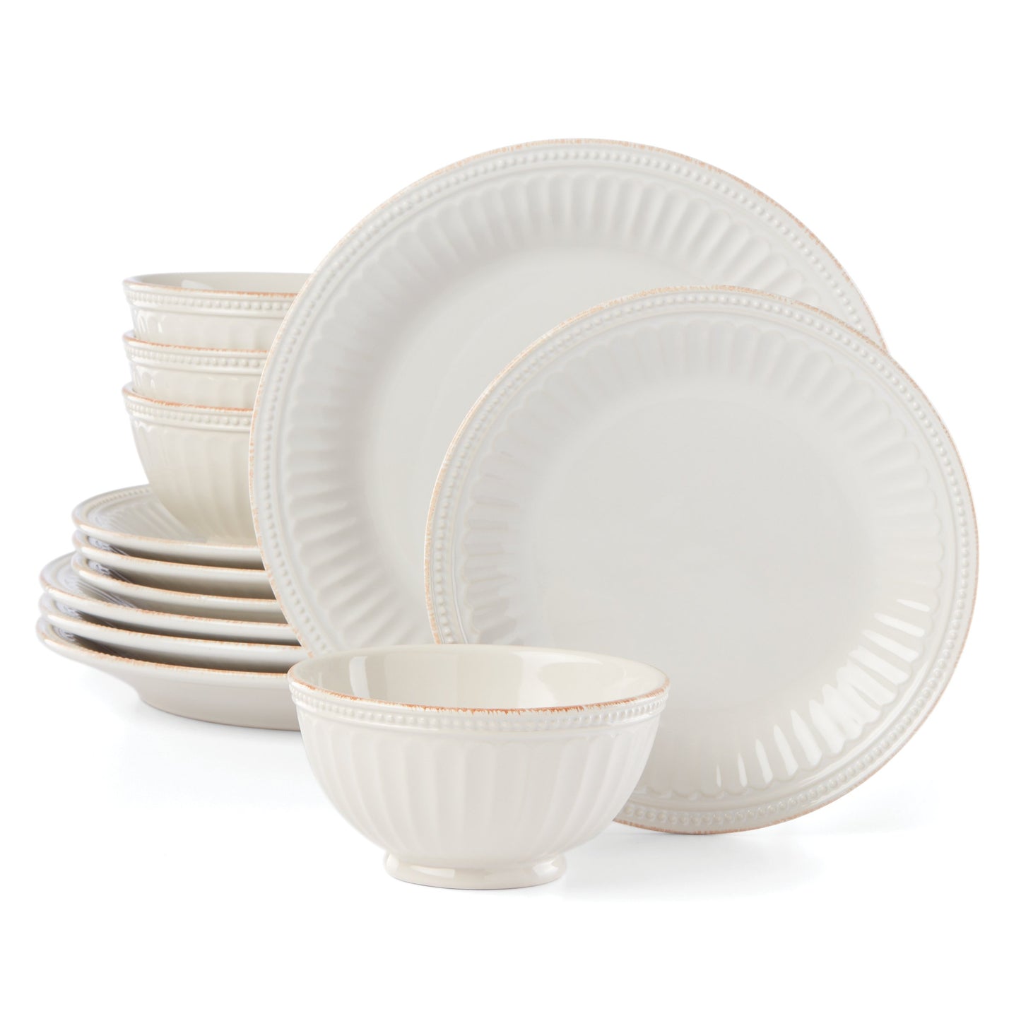 Lenox French Perle Groove 12-Piece Plate & Bowl Dinnerware Set