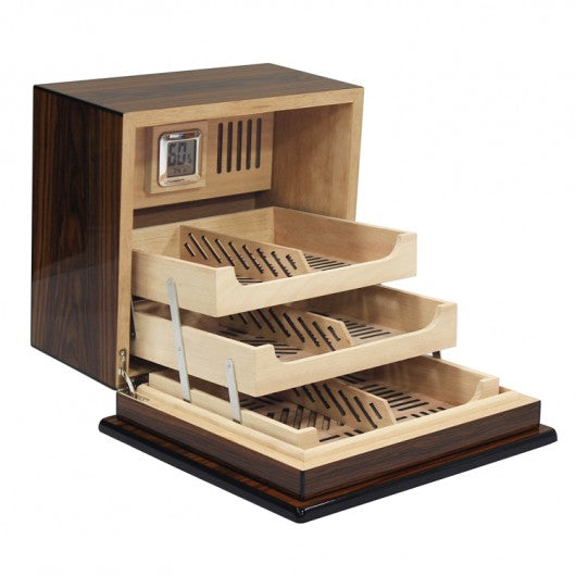 Elevate Lacquer Humidor w/ Articulating Multi-Tier Tray System | Holds 150 Cigars