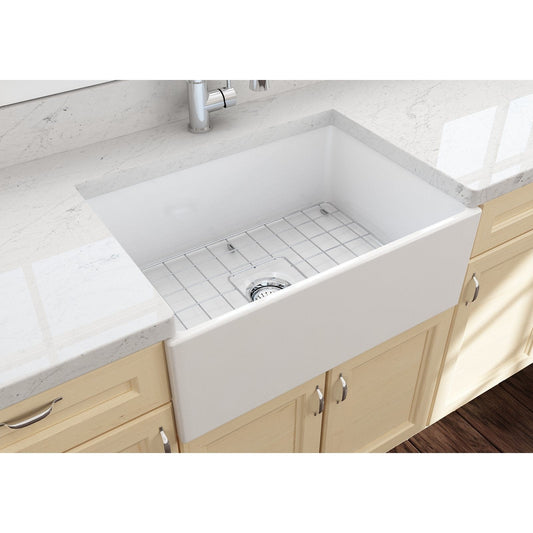 BOCCHI CONTEMPO 27" Fireclay Farmhouse Single Bowl Kitchen Sink with Protective Bottom Grid and Strainer