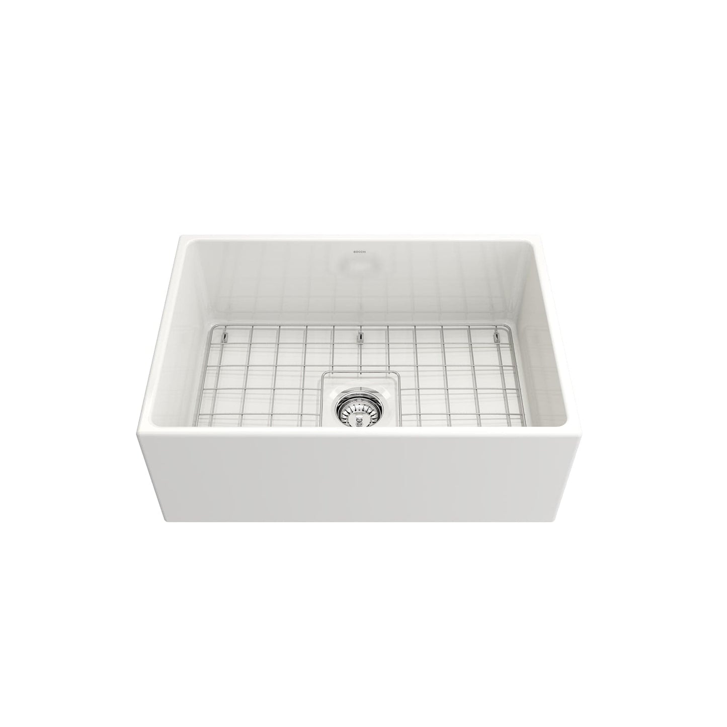 BOCCHI CONTEMPO 27" Fireclay Farmhouse Single Bowl Kitchen Sink with Protective Bottom Grid and Strainer