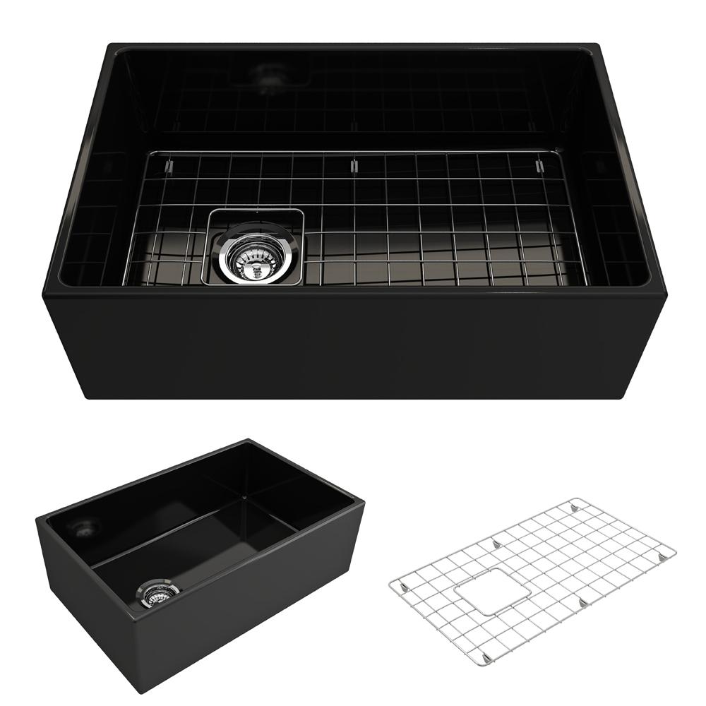 BOCCHI CONTEMPO 36" Fireclay Farmhouse Double Bowl Kitchen Sink with Protective Bottom Grid and Strainer