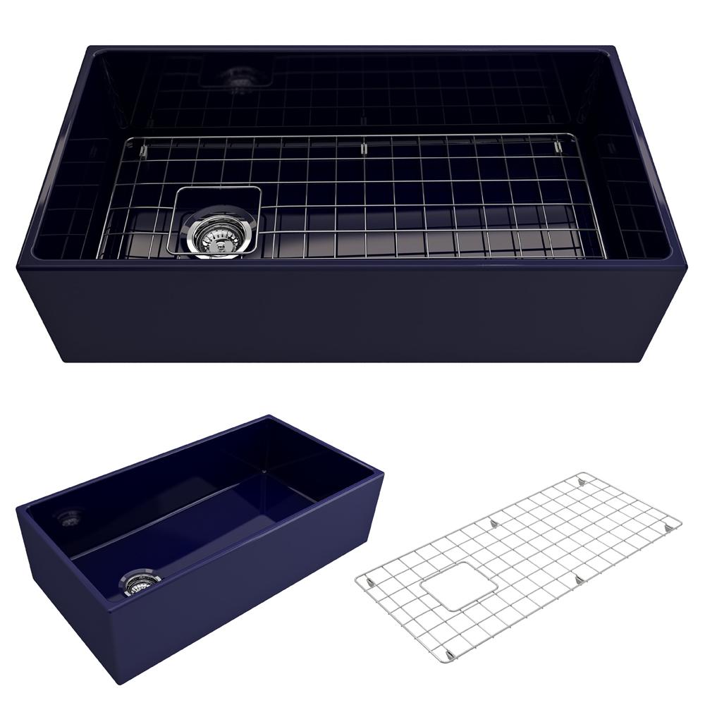 BOCCHI CONTEMPO 36" Fireclay Farmhouse Single Bowl Kitchen Sink with Protective Bottom Grid and Strainer