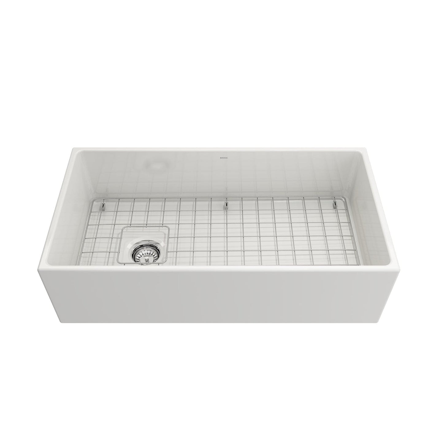 BOCCHI CONTEMPO 36" Fireclay Kitchen Sink with Protective Bottom Grid and Strainer with Livenza 2.0 Faucet