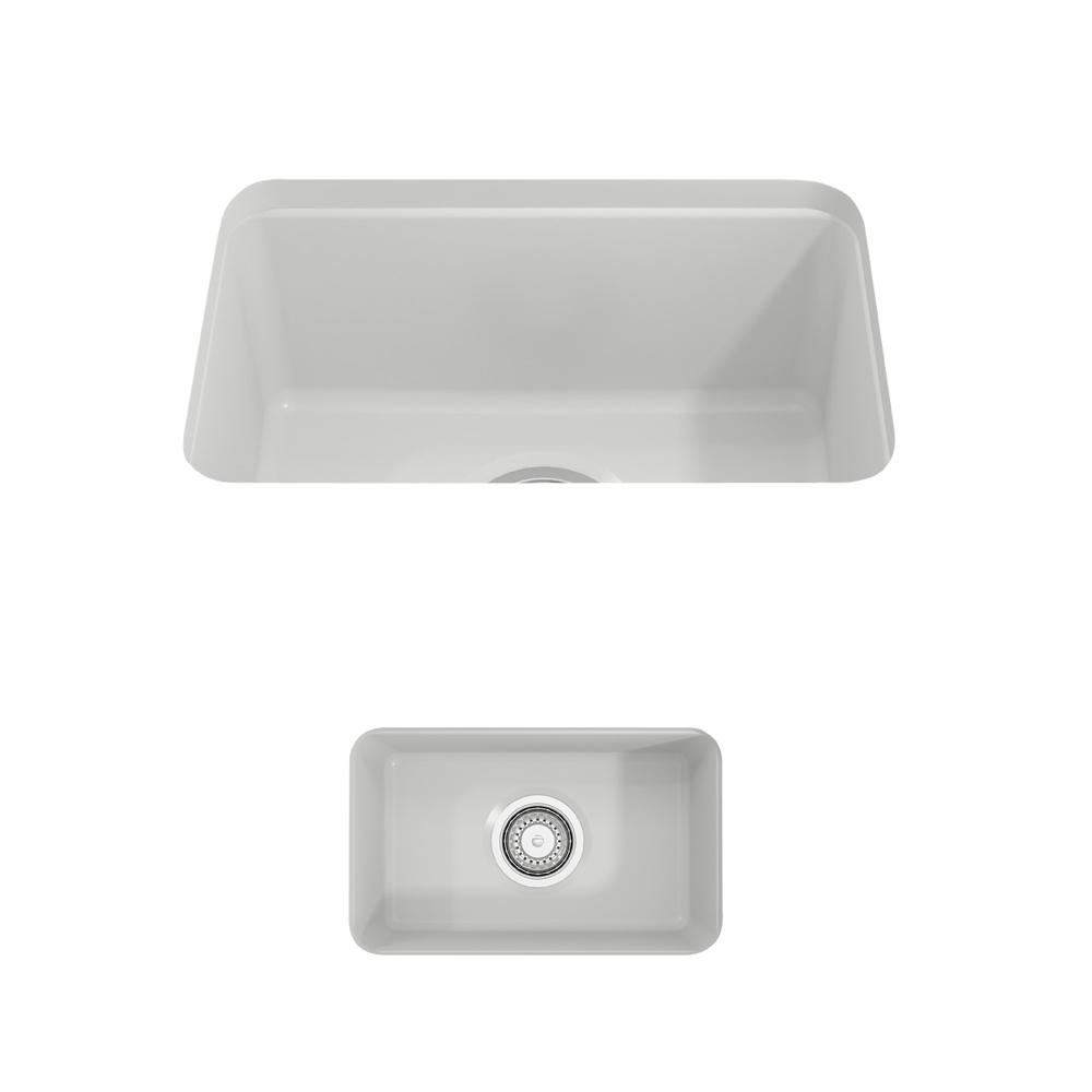 BOCCHI SOTTO 12" Fireclay Modern Undermount Single Bowl Bar Sink with Strainer