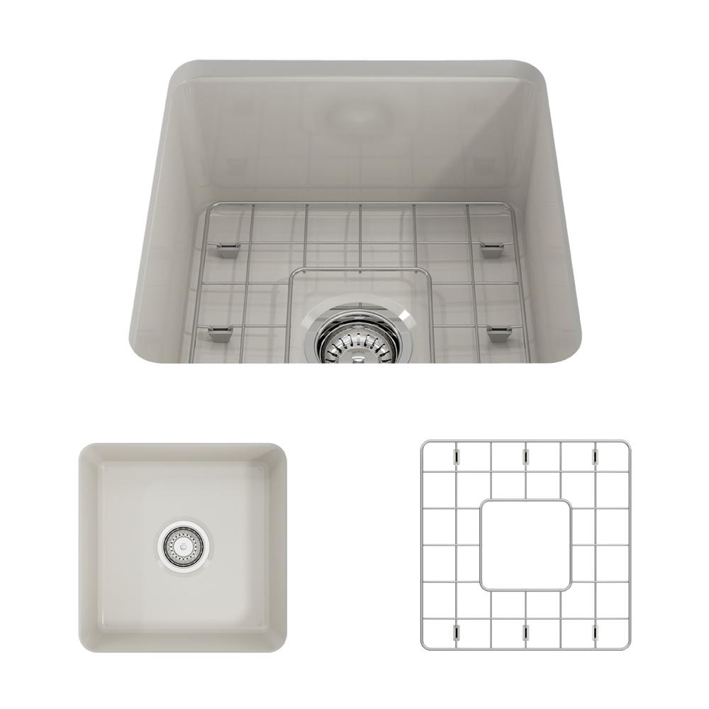 BOCCHI SOTTO 18" Fireclay Modern Undermount Single Bowl Kitchen Sink with Protective Bottom Grid and Strainer