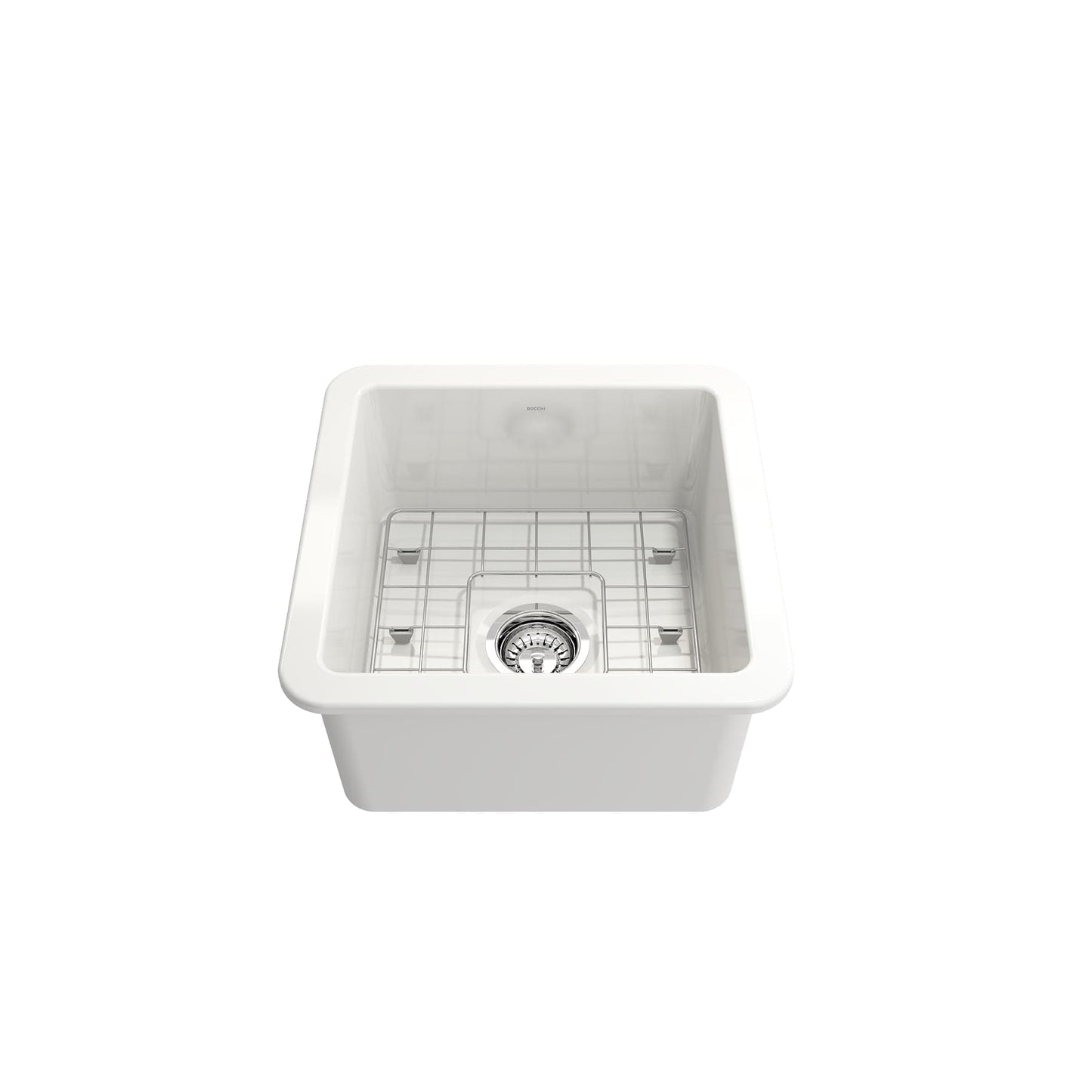 BOCCHI SOTTO 18" Fireclay Modern Undermount Single Bowl Kitchen Sink with Protective Bottom Grid and Strainer