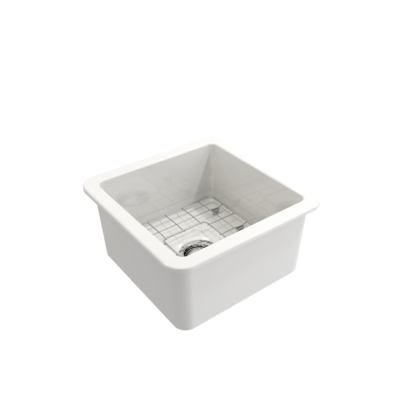 BOCCHI SOTTO 18" Fireclay Modern Undermount Single Bowl Kitchen Sink with Protective Bottom Grid and Strainer