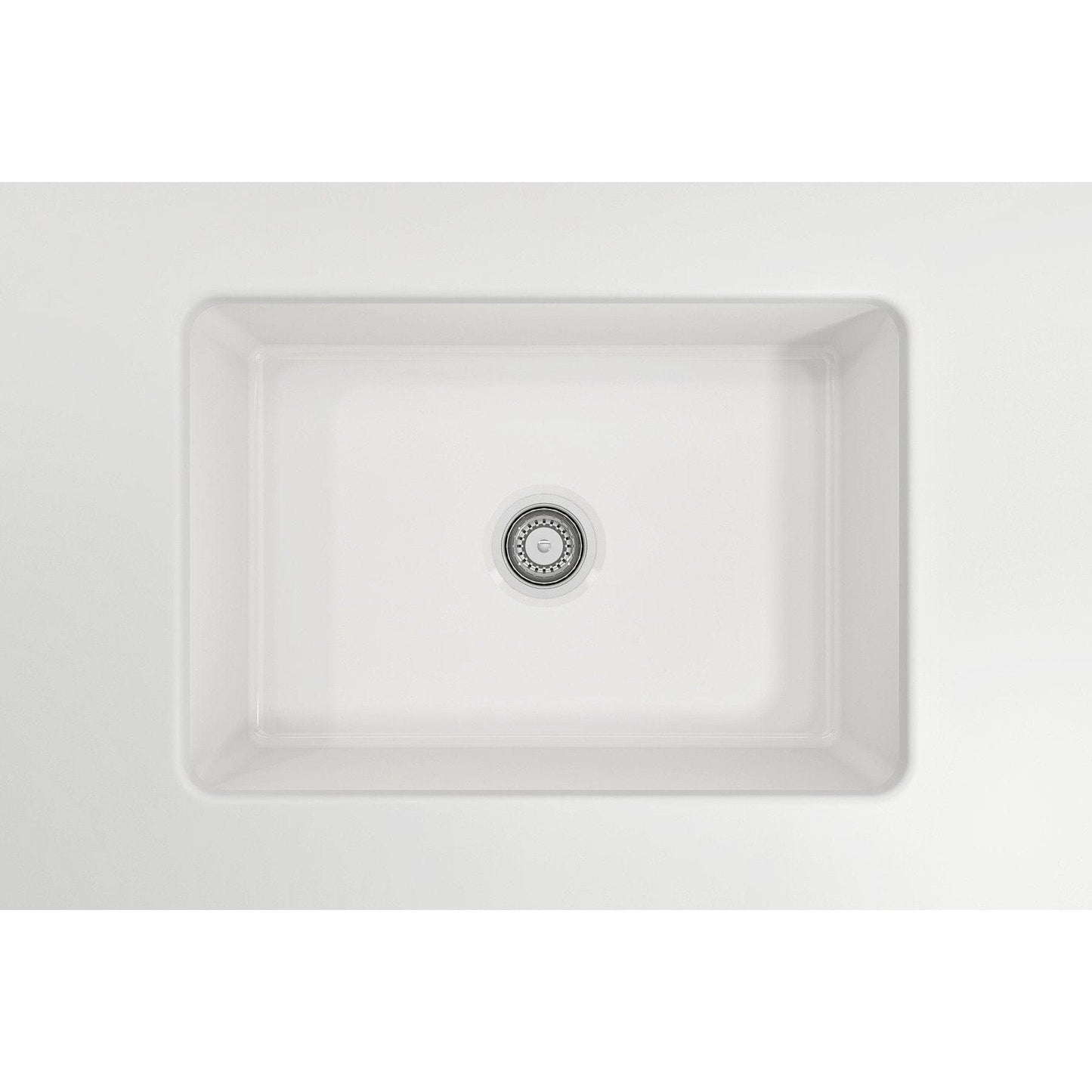 BOCCHI SOTTO 27" Fireclay Modern Undermount Single Bowl Kitchen Sink with Protective Bottom Grid and Strainer