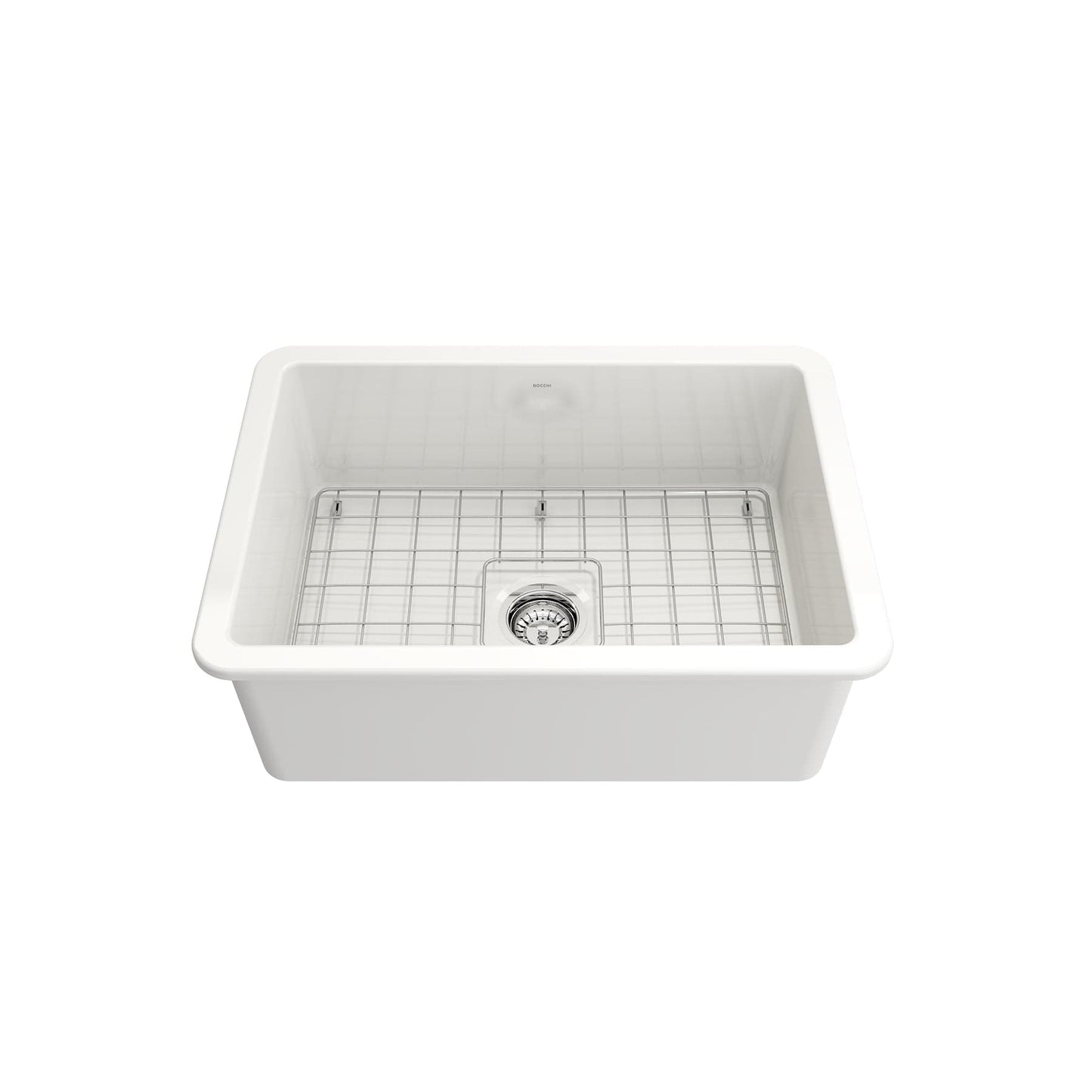 BOCCHI SOTTO 27" Fireclay Modern Undermount Single Bowl Kitchen Sink with Protective Bottom Grid and Strainer