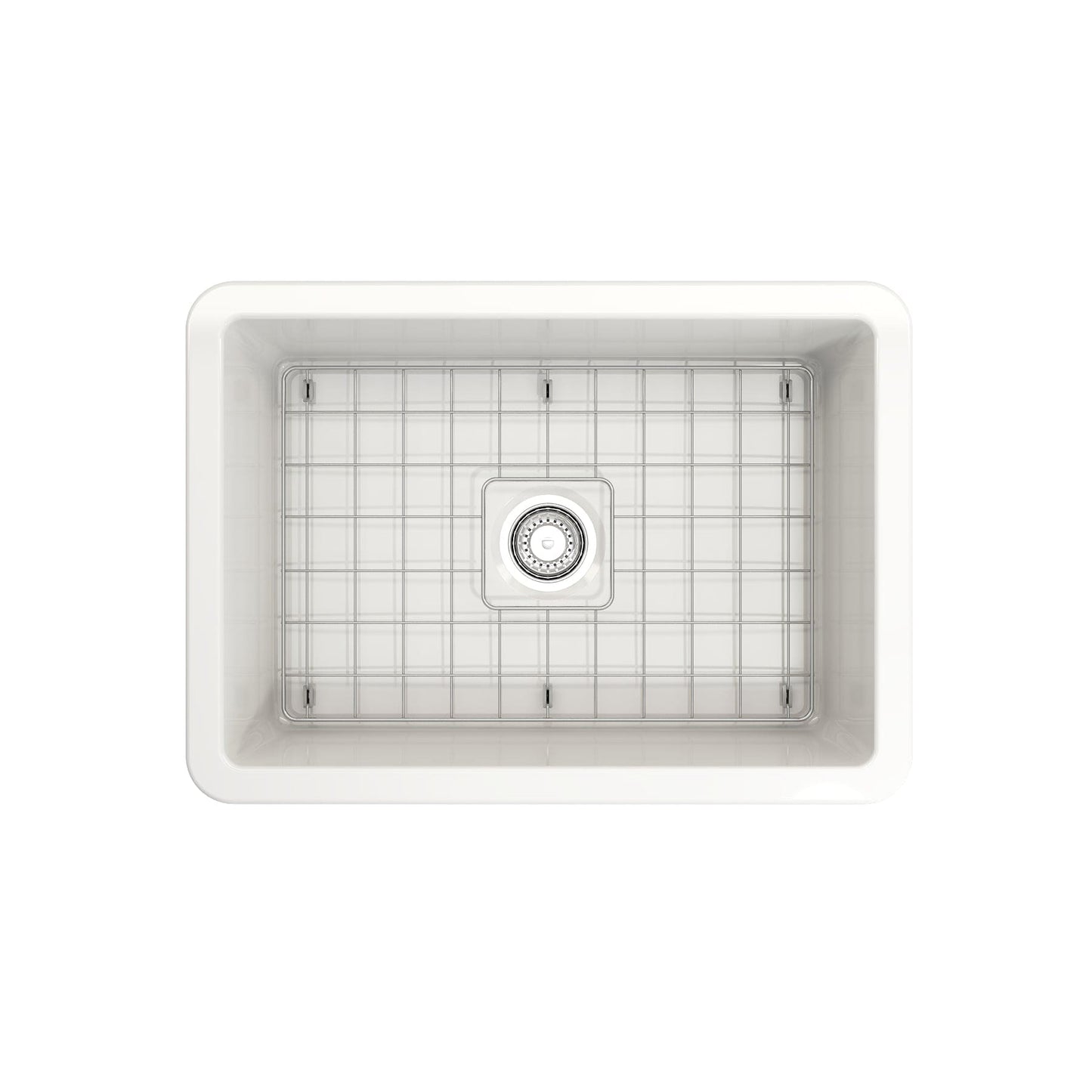 BOCCHI SOTTO 27" Fireclay Modern Undermount Single Bowl Kitchen Sink with Protective Bottom Grid and Strainer