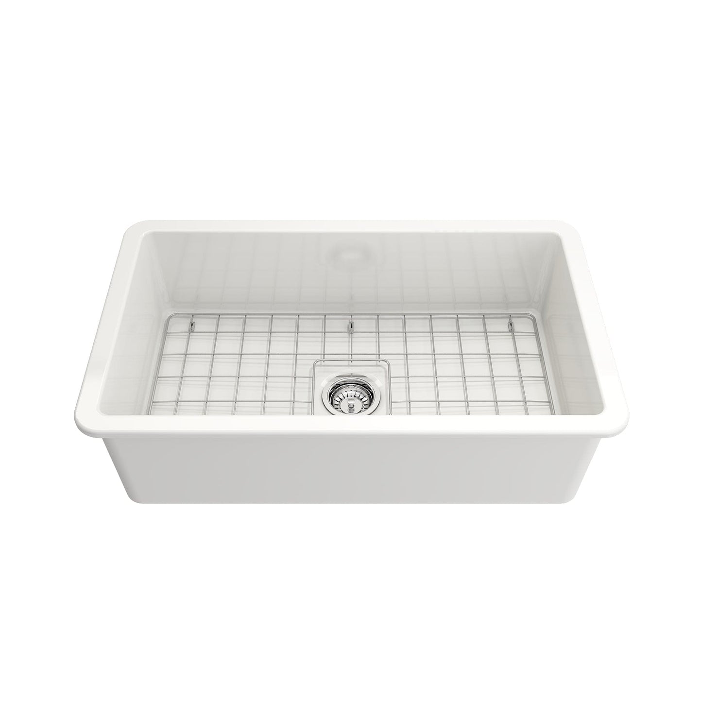 BOCCHI SOTTO 32" Fireclay Kitchen Sink with Protective Bottom Grid and Strainer and Accessories with Pagano 2.0 Faucet