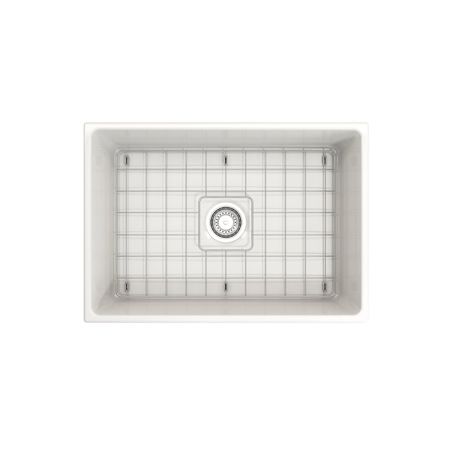 BOCCHI VIGNETO 27" Fireclay Farmhouse Single Bowl Kitchen Sink with Protective Bottom Grid and Strainer