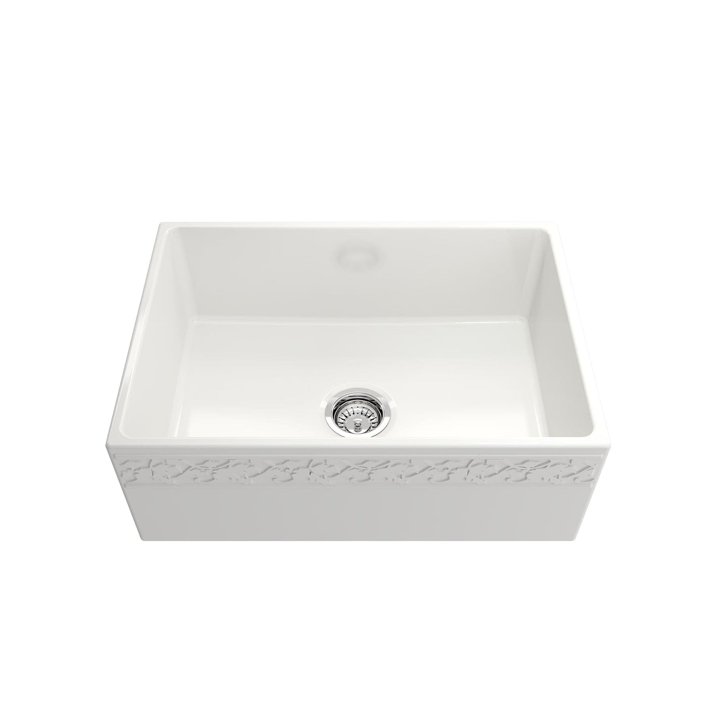 BOCCHI VIGNETO 27" Fireclay Farmhouse Single Bowl Kitchen Sink with Protective Bottom Grid and Strainer