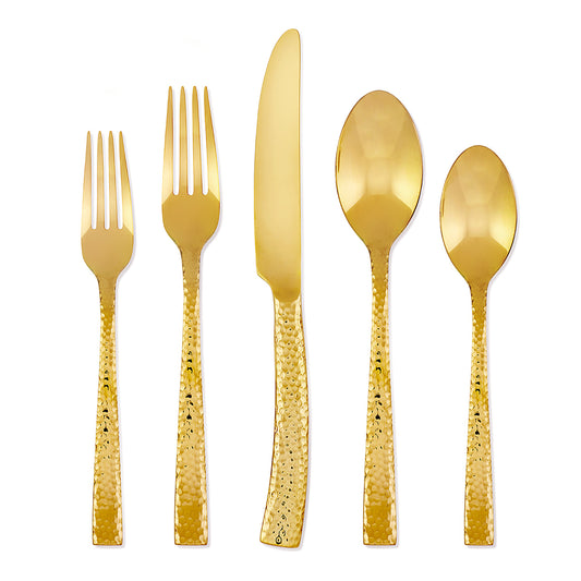 Hampton Forge Paris Hammered Gold 20 Piece Everyday Flatware Set