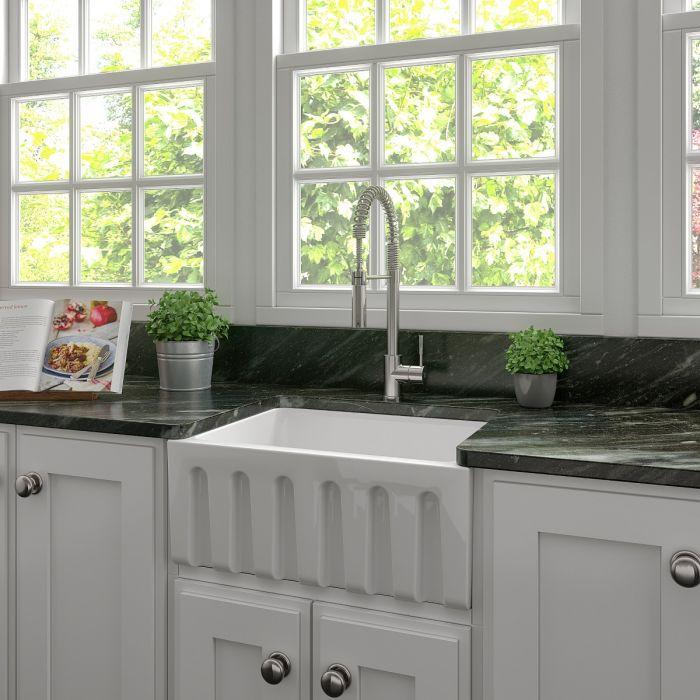 ZLINE Venice Farmhouse Reversible Fireclay Sink in White Gloss (FRC5120-WH-24)