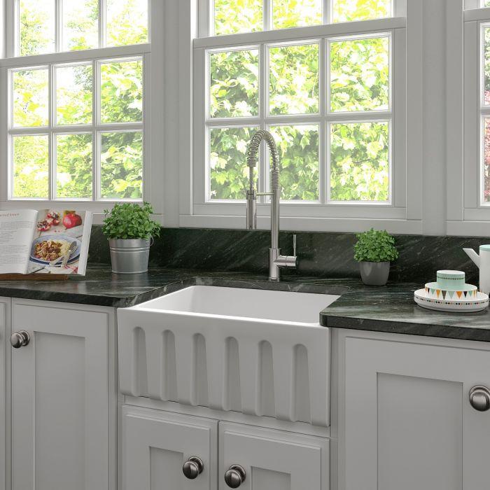 ZLINE Venice Farmhouse Reversible Fireclay Sink in White Matte (FRC5120-WM-24)