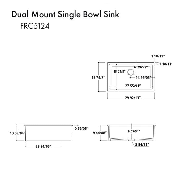 ZLINE Rome Dual Mount Fireclay Sink in Charcoal (FRC5124-CL-30)